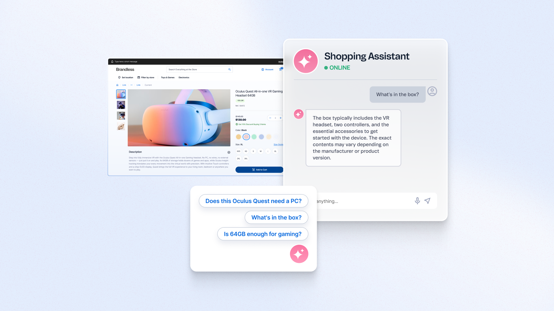 Suggested Questions interface on a product page