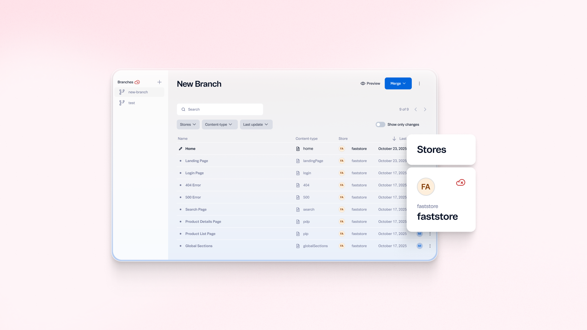 VTEX CMS interface for managing content across stores and markets
