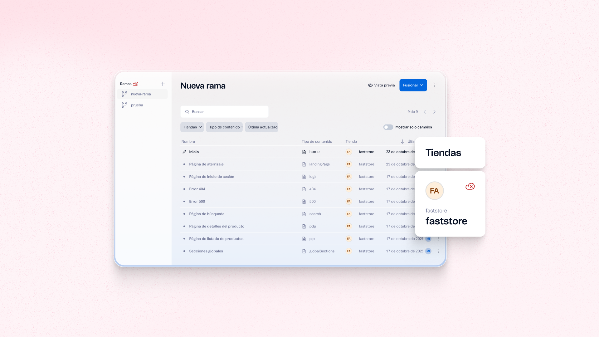 VTEX CMS interface for managing content across stores and markets