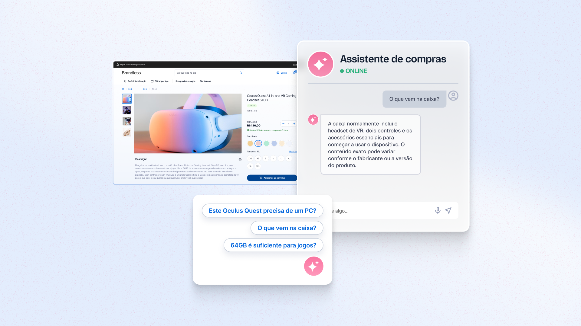 Interface de Perguntas sugeridas em uma página de produto