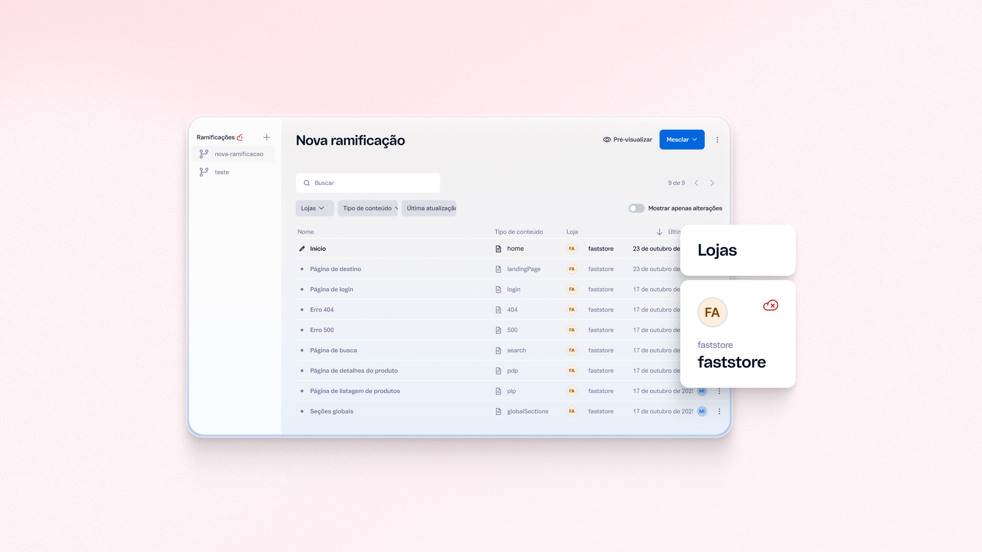 VTEX CMS interface for managing content across stores and markets
