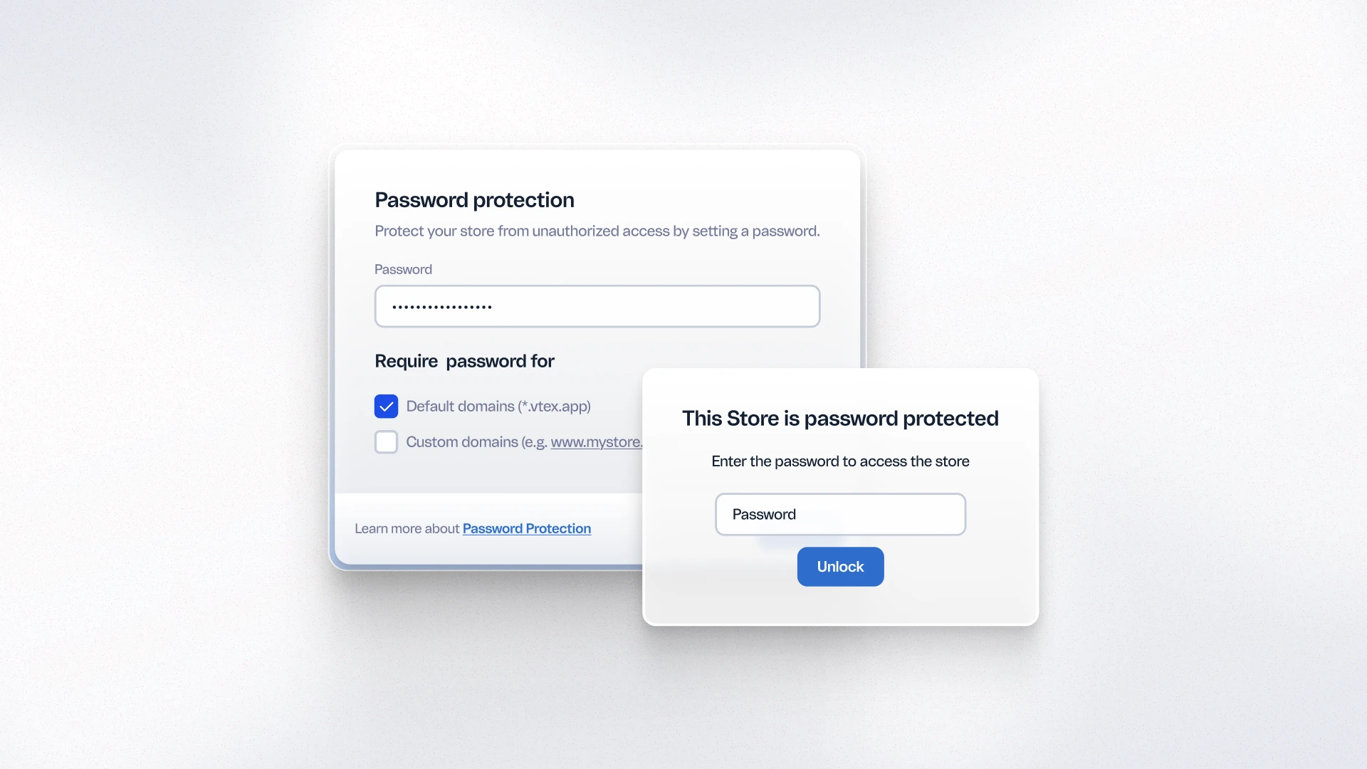 FastStore password protection settings panel showing access control configuration options.